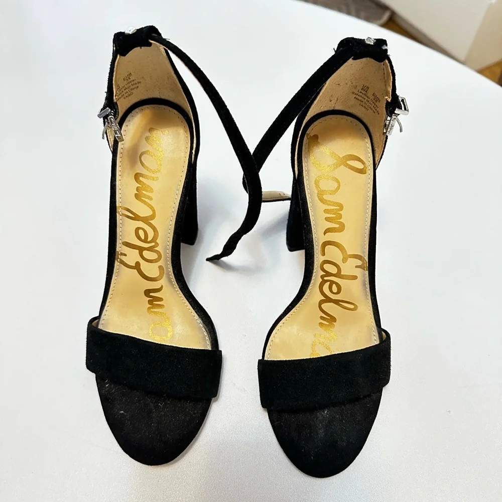 SAM EDELMAN Black Suede Yaro Heels 5 - Picture 2 of 4